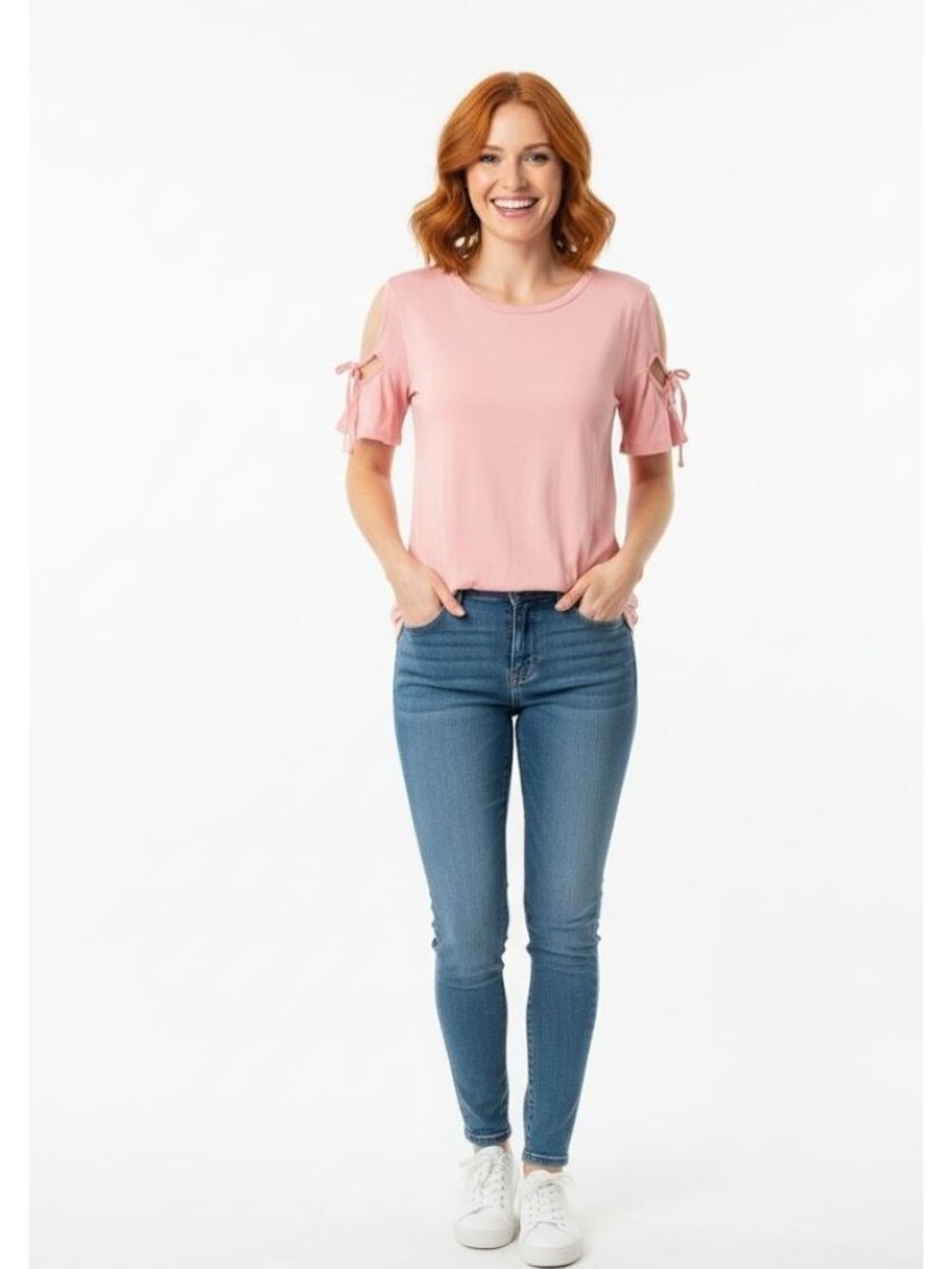 For The Republic Womens Pink Rayon Top With Bow Cut Out Sleeve Detail Sz M